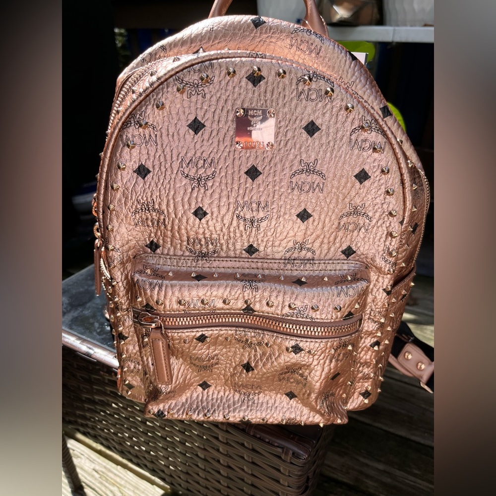 MCM Visetos Mini Studs Metallic Pink Rucksack